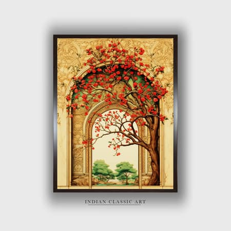 Pichwai Wallart Red Tree Canvas Wall Prints Canvas Wall Prints Set of 1 Multicolor Matte
