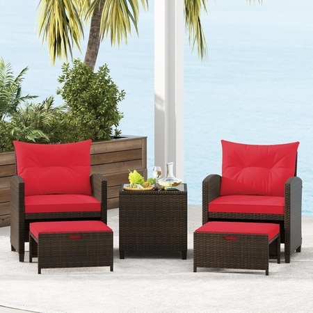 Carry Bird Wicker Patio Furniture Outdoor Balcony Chairs In Brown And Red Colour