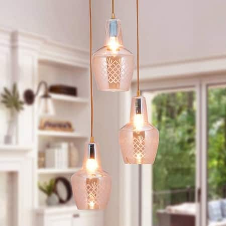 Alita 3-light Amber lustere Glass Brass Edge Pendant Cluster