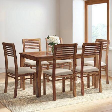 Floyd 6 Seater Dining Table Glass Top With Set Of 6 Zella Dining Chairs