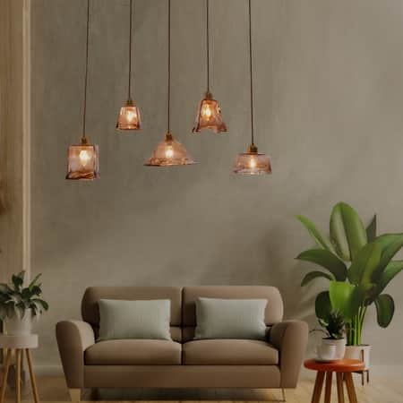 Larmes 5 Light Gold Glass and Metal Chandelier