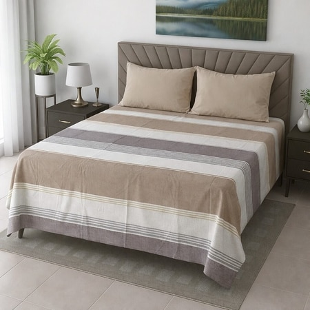 Zoro Multicolor Geometric 400 TC Cotton Flat Super King Size Bedsheet with 2 Pillow Covers – Threads