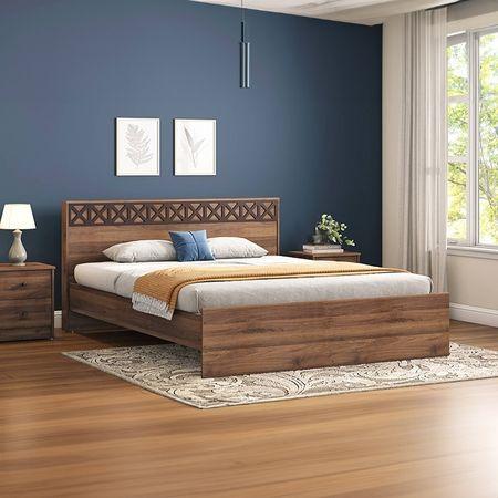 Macy Engineered Wood King Size Non Storage Bed In Classic Walnut Finish