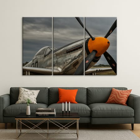 Truss Pcs Grey Black Mustang Fighter Airplane Printed Canvas Wall Prints Set of 3 Multicolor Matte