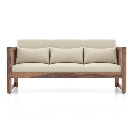 Korai Plus Three seater sofa -Finish -Teak,Fabric - Macadamia Brown Hopsack weave