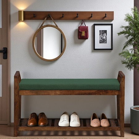 Sandvik Solid Wood Shoe Rack with Seating in Walnut Brown finish