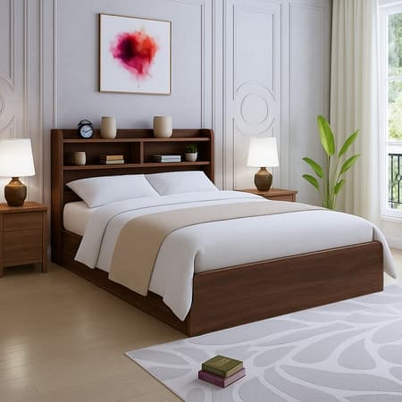 Mavora Engineered Wood Double Size Bed With Box Storage (Columbian Walnut Finish)