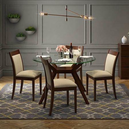 Wesley Glass 4 Seater Dining Table In Dark Walnut Finish