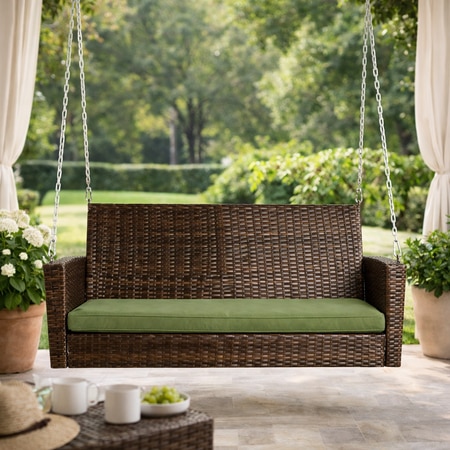 Carry Bird Wicker Patio Furniture Outdoor Balcony Swings In Brown And Olive Green Colour