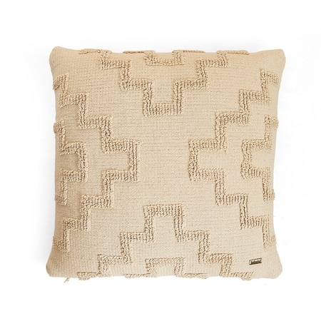 Fret Natural Cotton Knitted Cushion Cover 18X18 Inches