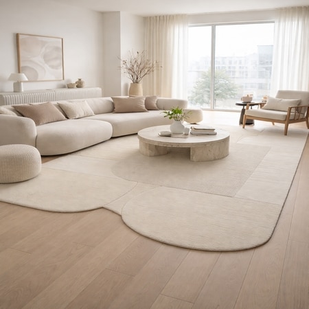 Vitara Wool Rectangle Carpets Hand Tufted in White Colour