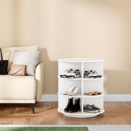 360° Rotating Shoe Rack 3-Tier in White – Space-Saving Revolving Shoe Organizer