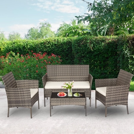 Carry Bird Wicker Patio Furniture Accessorie 4 Seater Sets In Grey And Beige Colour