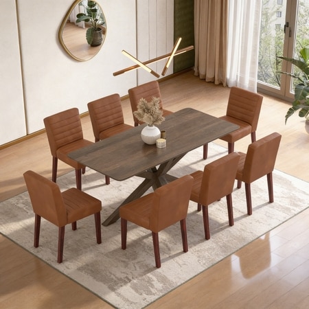 Anderson Solid Wood 8-Seater Dining Table with Ludo Solid Wood Dining Chair