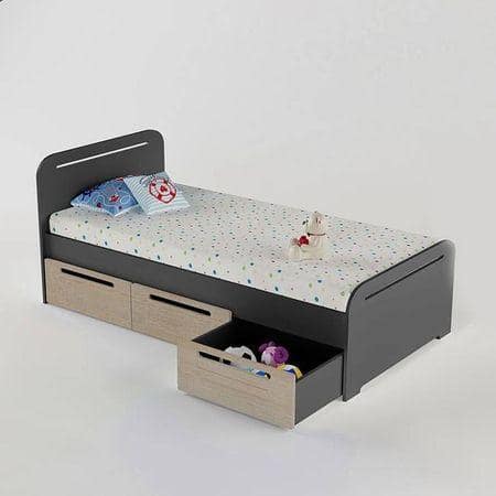 Cloud Tails Engineered Wood Drawer Storage Bed in Slate Grey Colour