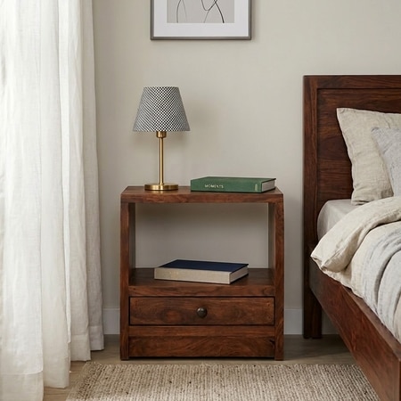 Siesta Solid Wood Bedside Table in Teak Finish