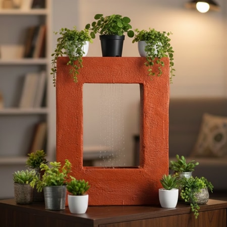Orange Square Planter Indoor Tabletop Water Fountain