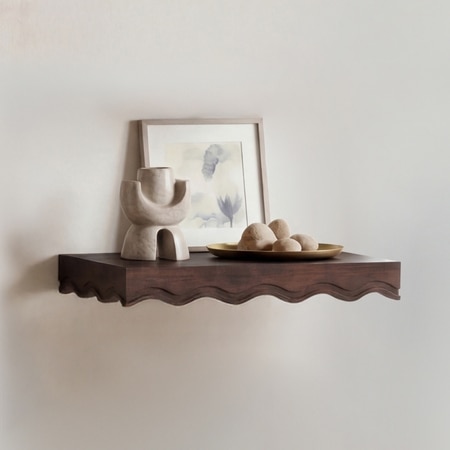 Ruki Solid Wood Wall Shelf Small Size in Toasted Walnut Finish