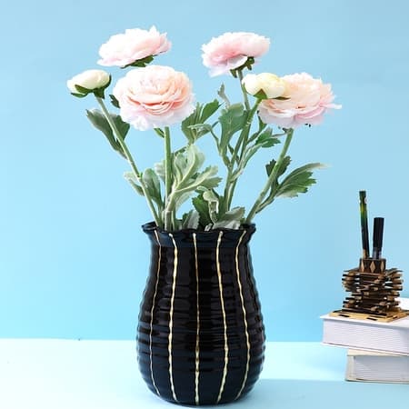 Black with Gold lines Cylindrical Shaped Ceramic Vase