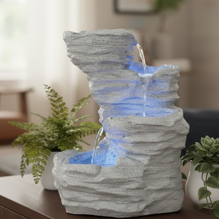 White Fiber Glass Rock Carvern Indoor Water Fountain