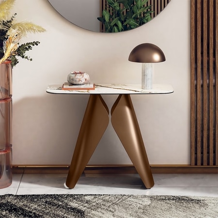 Aeris Metal Console Table in Pluto Spanish Ceramic Finish