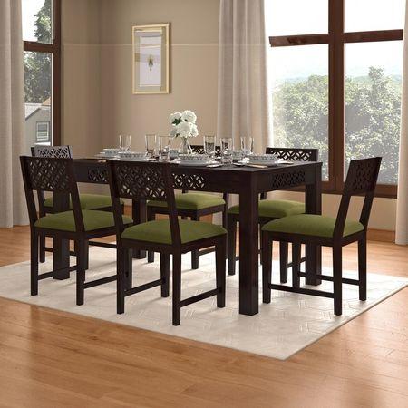 Alaca Solid Wood Dining Chair Set Of 2 In Mango Mahogany Finish & Olive Fabric Colour