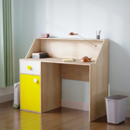 Elementary Study Table In Oak & Yellow Colour