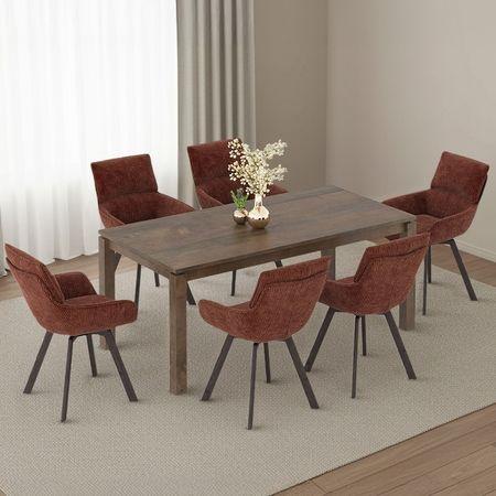 Atlas Solid Wood 6 Seater Dining Table With set of 6 Bren Swivel Dining Chair