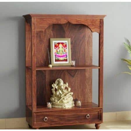 Aaradhya Solid Wood Prayer Unit in Teak Finish