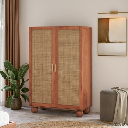 Takai Solid Wood 2 Door Wardrobe In Red Cedar Finish