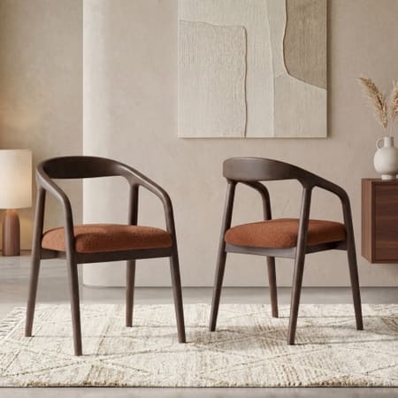 Zen Solid Wood Dining Chair in Danish Walnut Finish & Rust Boucle Colour