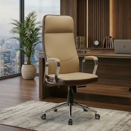 Ettorez Lexus Hb Ultra Premium Leatherette Office Chair In Beige And Mocha Colour