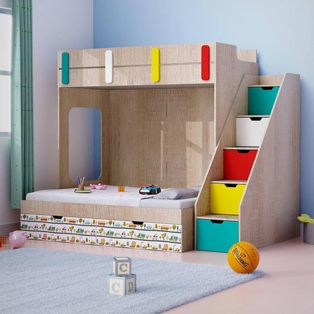 Pattern Dreams Bunk Bed with Storage in Oak Colour BKBB020