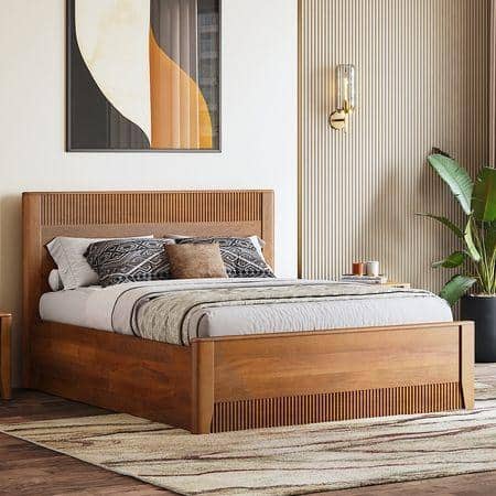 Toledo Solid Wood King Size Hydraulic Storage Bed In Amber Walnut Finish