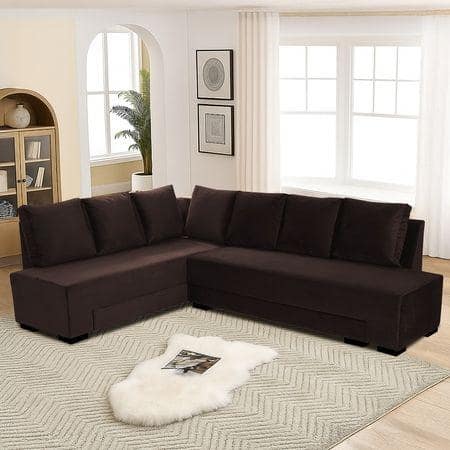 Melo 3 Seater Left Sectional Velvet Sofa Cum Bed in Brown colour