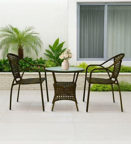 Esperance  Wicker Table And Chair Set In Beige And Brown Dual Tone Finish