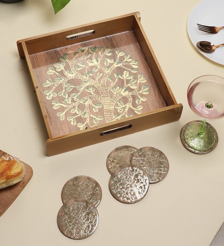 Tree of Harmony Wooden Tray & Coaster Set
