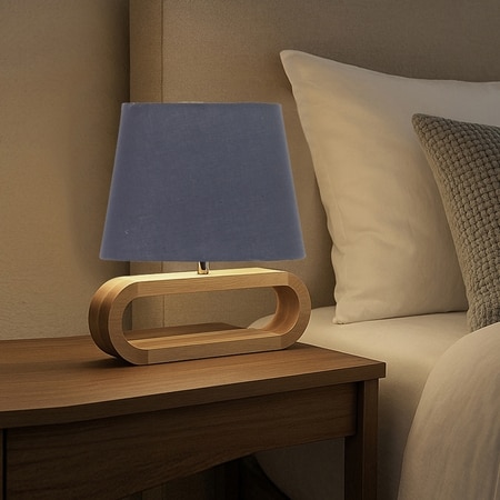 Devansh Grey Cotton Table Lamp With Wood Natural Base -7