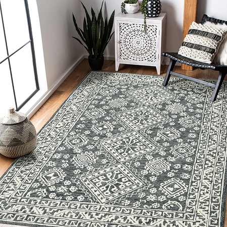 Nathalie Slate Gray Geometric Hand-Tufted Wool 9X7 Feet Carpet