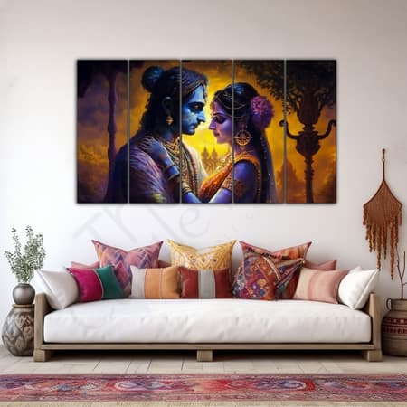 The Castle Decor Radha Krishna Wall Art Multiple Frame Design 3 27x48 Inch