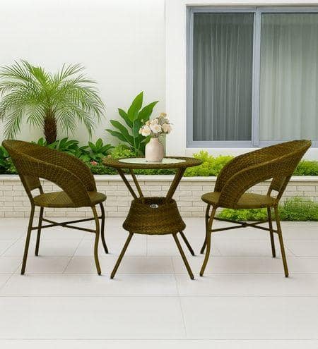 Ballarat Wicker Table And Chair Set In Beige Dual Tone Finish