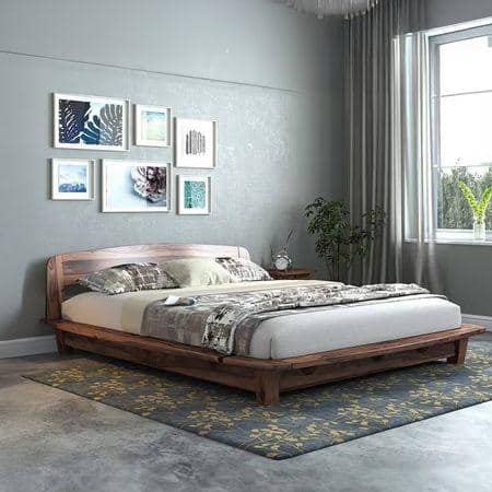 Tahiti Solid Wood Queen Size Bed In Teak Finish