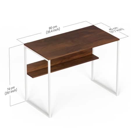 BLUEWUD Corbyn Solo Engineered Wood Study and Computer Laptop Table for Home or Office, WFH Desk, with Shelves Storage for Books and D�cor Display for Adults Kids Students (Brown Maple & White)