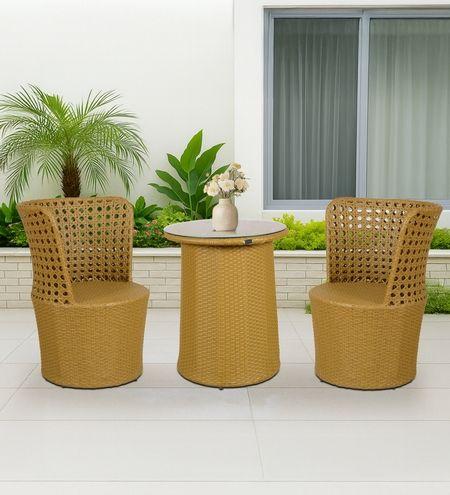 Mackay Wicker Table And Chair Set In Beige Brown Dual Tone Finish