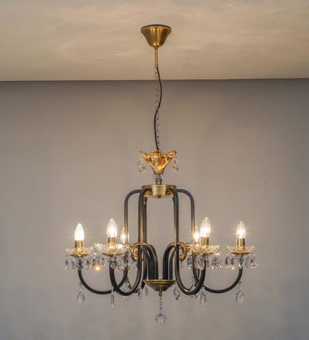 Margaret 6 Light Black and Antique Brass Crystal Chandelier