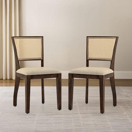Reed Cane Chair Set Of 2 In Finish Danish Walnut Colour Macadamia Brown Hopsack Weave