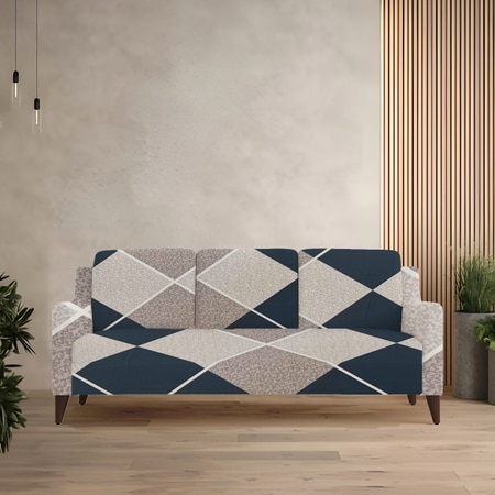 3 Seater Navy Cubes Sofa Cover