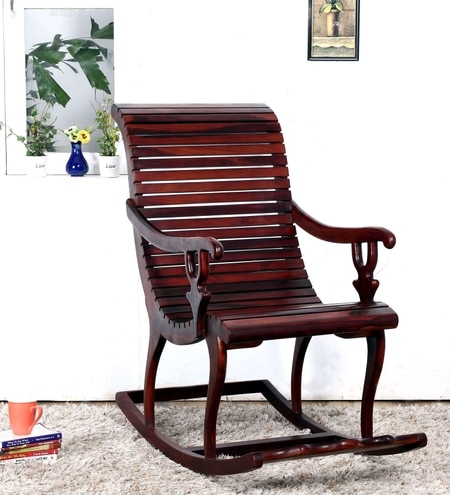 Rajasthani Solid Wood Rocking Chair in Mahogany Colour