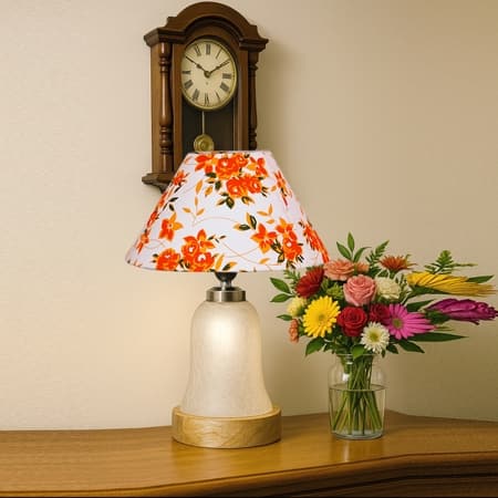 Devansh Conical Multi Cotton Shade Lamp With Wood & Mosaic Glass Base For Decoration/Office/Home/Gifting/Study For Decoration/Office/Home/Gifting/Study -(10X10X14.5) Inches -A