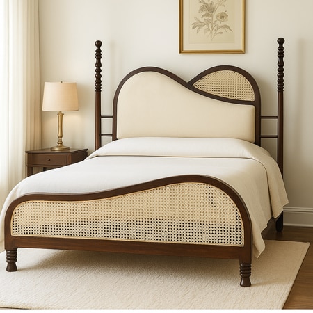 Arch Solid Wood Non Storage Queen Bed in Provincial Teak Finish
